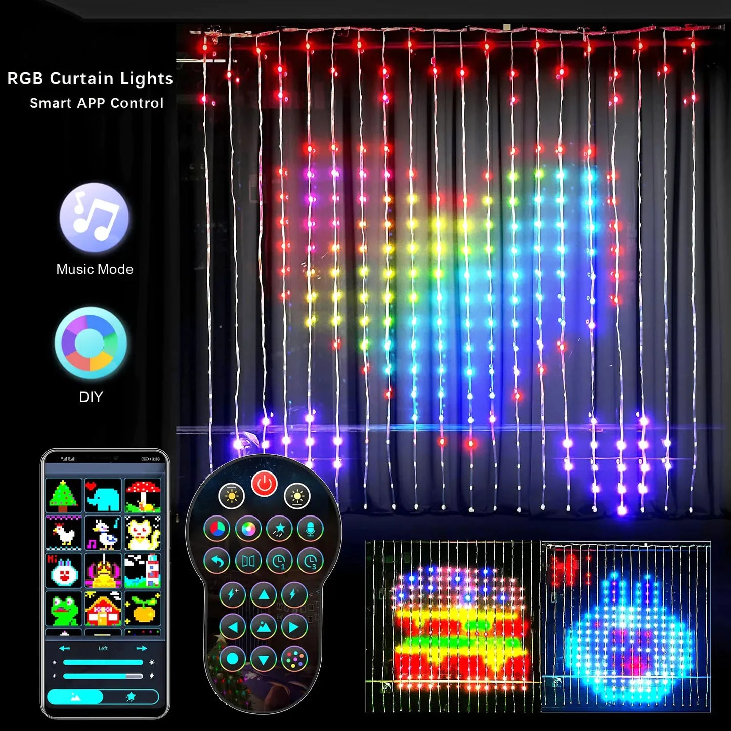 LED Bluetooth Smart RGB Curtain Lights