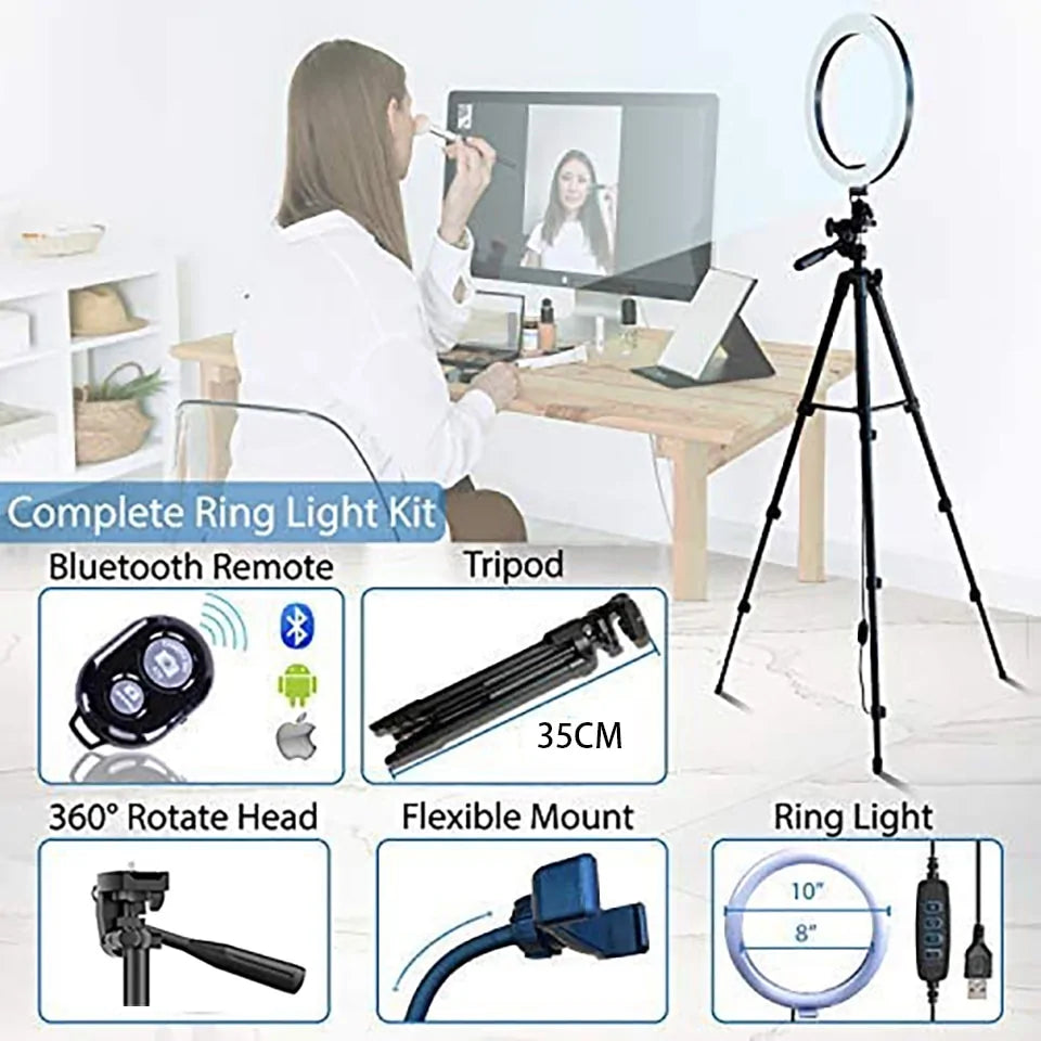 LED Selfie Ring Light Lamp Tripod Holder